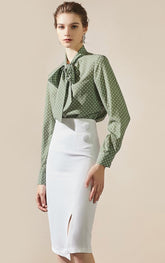 Green Western Style Lace Chiffon Polka Dot Shirt - FashionByTeresa